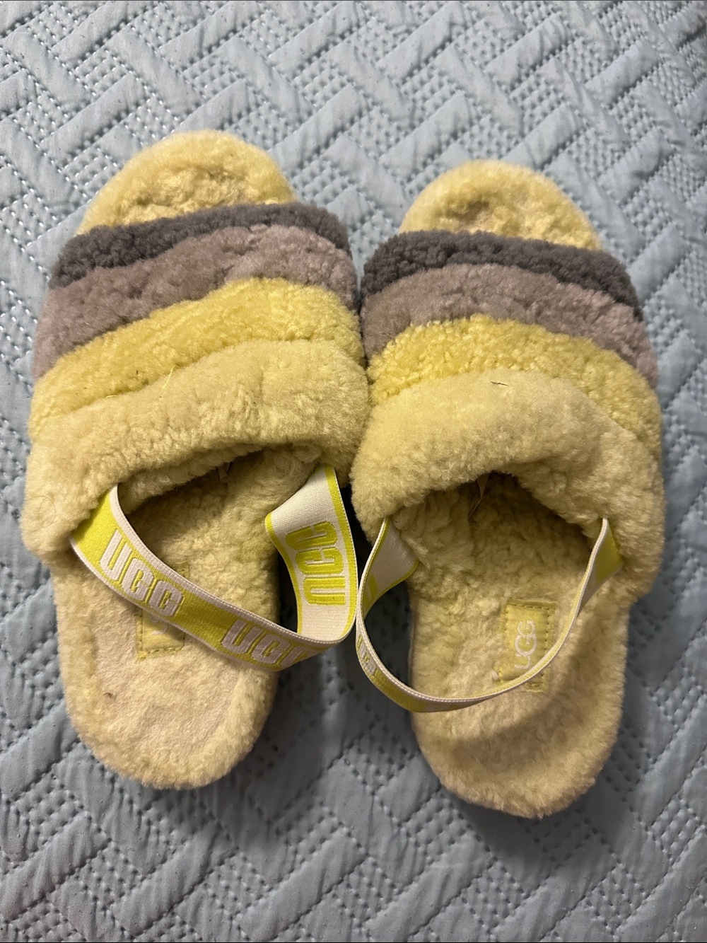 UGG green and gray Plush Shearling Slide slipper Sandals size 8